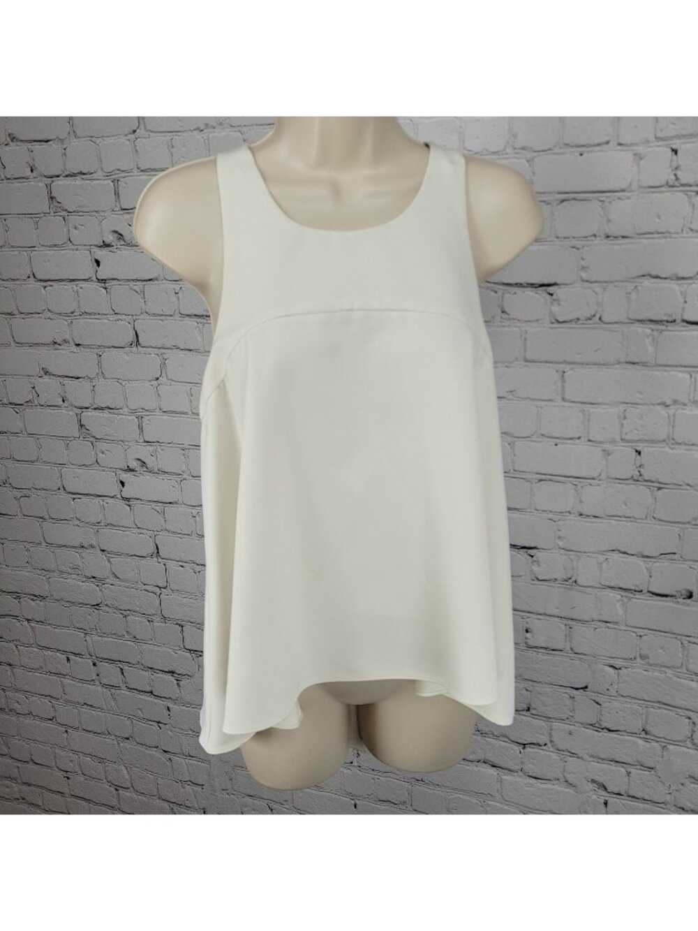 Milly Ivory White High Low Back Zip Stretch Racerback Tank Top USA Small S